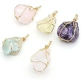 QSLLER 6PCS Rose Quartz Amethyst Fluorite Natural Crystal Stone Gem Pendant Crafts DIY Charm Necklace Jewelry Accessories Gift Making25x45mm