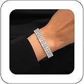 Yheakne Vintage Crystal Bangle Bracelet Gold Cz Tennis Chain Bracelet Shine Rhinestone Bracelet Bangle Round Cubic Crystal Bracelet Hand Chain Jewelry for Women