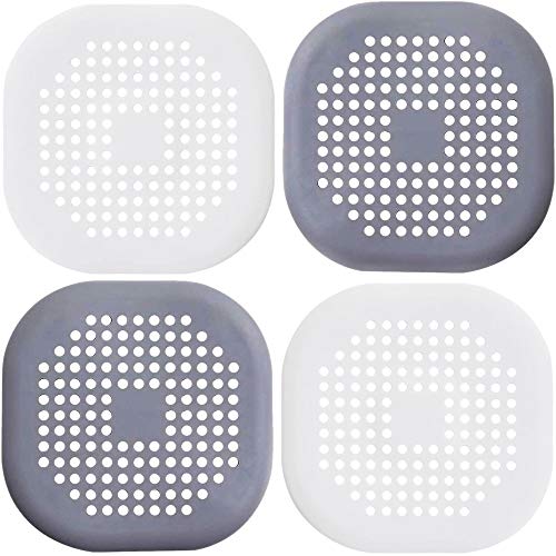 4 Packs Shower Drain Covers Square Silicone Tube Drain Hair Catcher Stopper with Sucker for Bathroom Kitchen, Rubber Bathtub Sink Strainer Plug Filter Trap Home Drain Protectors