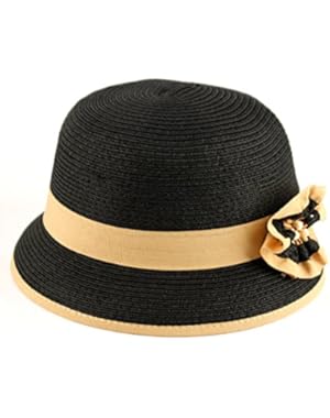 Womens 100% Paper Straw Ribbon Flower Accent Cloche Bucket Summer Hat