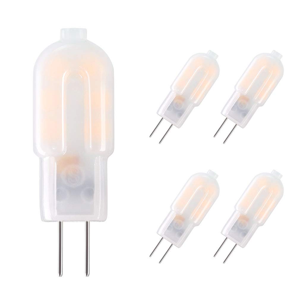 Vicloon G4 LED Light Bulbs, Warm White 2W 12V AC DC 3000K, No Flicker, 360° Beam Angle, 2W Equivalent 15W G4 Halogen Lamps with Frosted Cover (Warm White-5pcs)