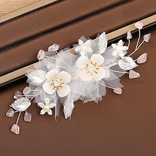 Princess Silver & White Flower Hair Clip Headpiece, Cute Floral Hair Piece, Birthday Wedding Bridal Hair Accessory