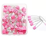 Waykino 50PCS Kids Pins Plastic Head Baby Safety Pins Safety Hold Clip Locking Infant Cloth Diaper(Pink)