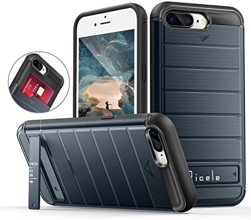 iPhone 7 Plus Case, Ricele Impact Resistant Hybrid iPhone 7 Plus Wallet Case Slim Fit Shockproof Rubber Bumper No-Slip Hard Cover Card Holder with Self Stand for iPhone 7 Plus (Steel Blue)