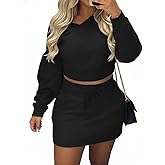 CHICME Womens 2 Piece Outfits Skort Set 2026 Spring V-neck Sweatshirt Top and Drawstring Skirt Set