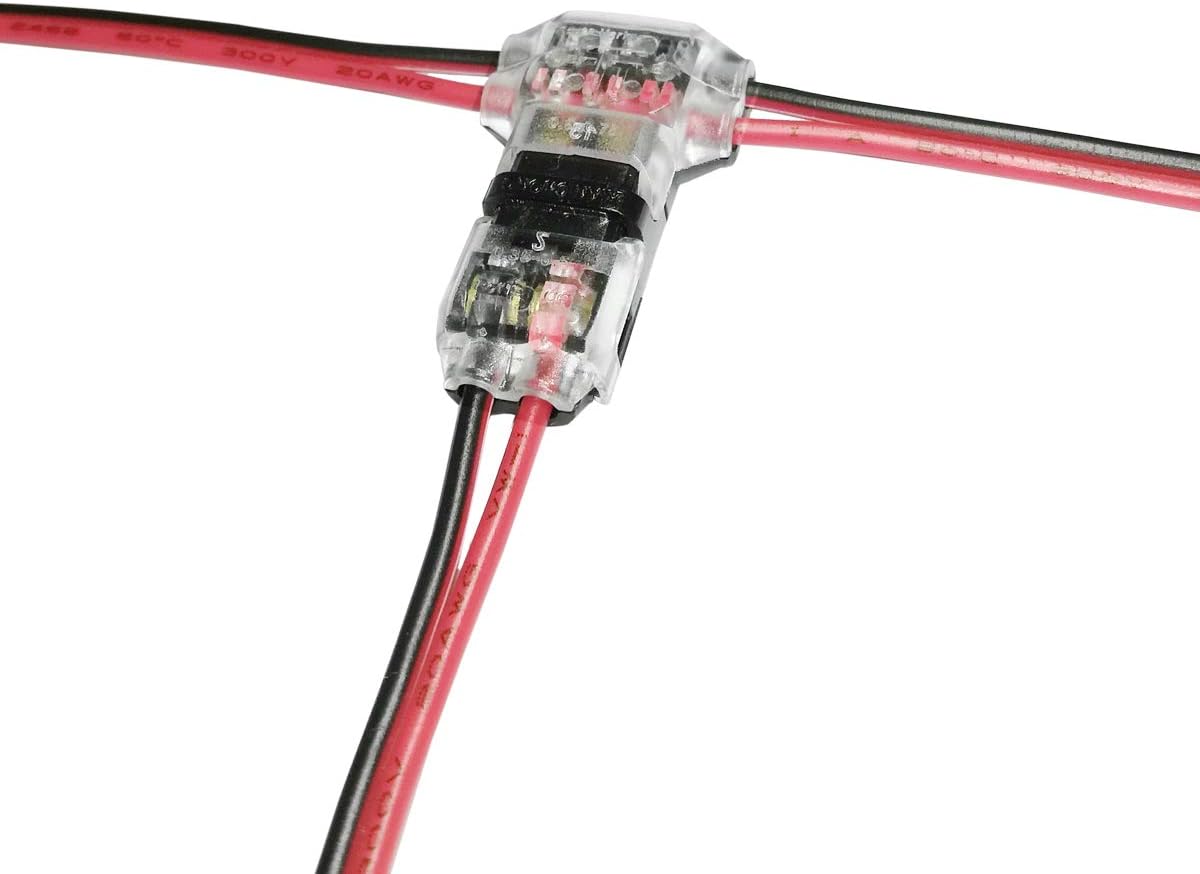 Quick Splice Wire Connectors T Tap - 10Pcs Self-Stripping Low Voltage 2 Pin Solderless Wire Terminals for 20 22 Gauge Wire (T Type 2pin)