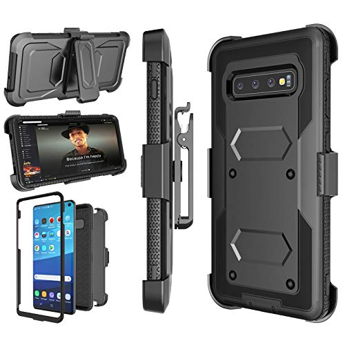 Njjex Case Compatible with Samsung Galaxy S10, [Nbeck] Shockproof Heavy  Duty Rugged Locking Swivel Holster Bel