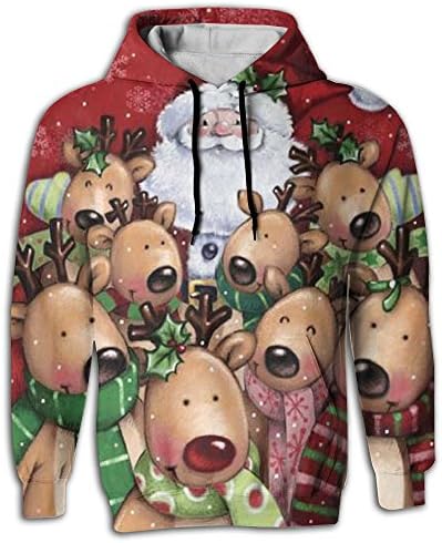 Christmas Deer Santa Claus Men's Front Pocket Pullover Hoodie Sweatshirt Sport Outwear Jacket Coat Sport Outwear