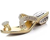 Maybest Womens Faux Rhinestone Mid Heel Open Toe Sandal Slippers (10 B (M) US, Gold)