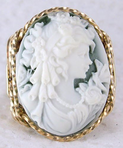 Grecian Goddess Butterfly Large Green in a Cloud Cameo .925 Sterling Silver Ring or 14k Gold gf Art Jewelry HGJ