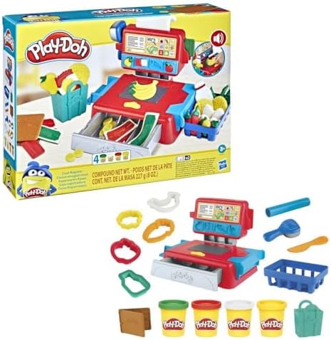 Caja registradora de Juguete para niños de 3 años en adelante con Divertidos Sonidos, Accesorios de Comida y 4 Colores no tóxicos (Hasbro 0)