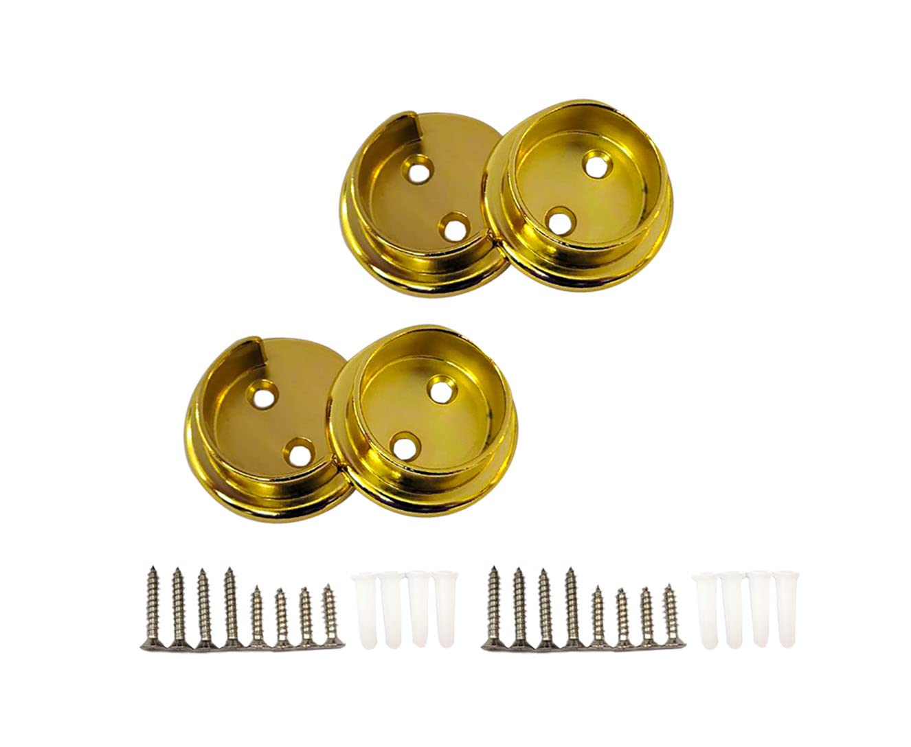 QCAA Heavy Duty Solid Metal Closet Rod Socket Set, 1-3/8'', Polish Brass, 2 Pair, Made In Taiwan