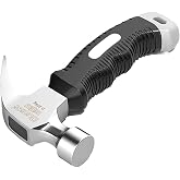 10.58 Oz Small Claw Hammer, Forged Steel Stubby Tack Hammer with Shock-absorbing Black Rubber Handle for Driving and Pulling Out Nails (black)