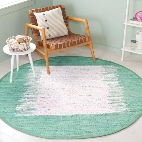 SAFAVIEH Montauk Collection 6' Round Ivory / Sea Green MTK711D Handmade Stripe…