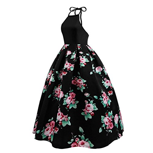 image for Zainafacai Women Halter Floral Long Swing Dress Sleeveless Prom Party 