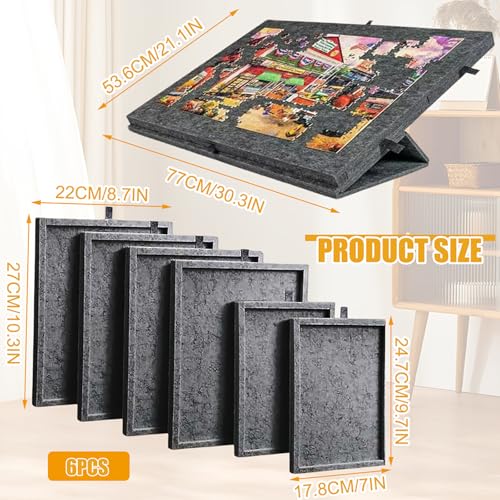 LUPATDY Tilting Puzzle Table, Puzzle Tray for Puzzles up to 1000 Pieces, Portable Puzzle Tray with 6 Felt Drawers with Stand and Lid 2-in-1 (Black)