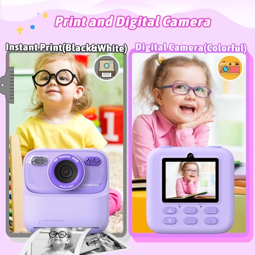 Upgrade Kids Camera Instant Print for Boys and Girls, 1080P HD Dual-Lens Selfie Digital Camera with Print Paper & 32G Card, Christmas Birthday Gifts Toys for Toddler and Teenagers Age 3-16 Years Old