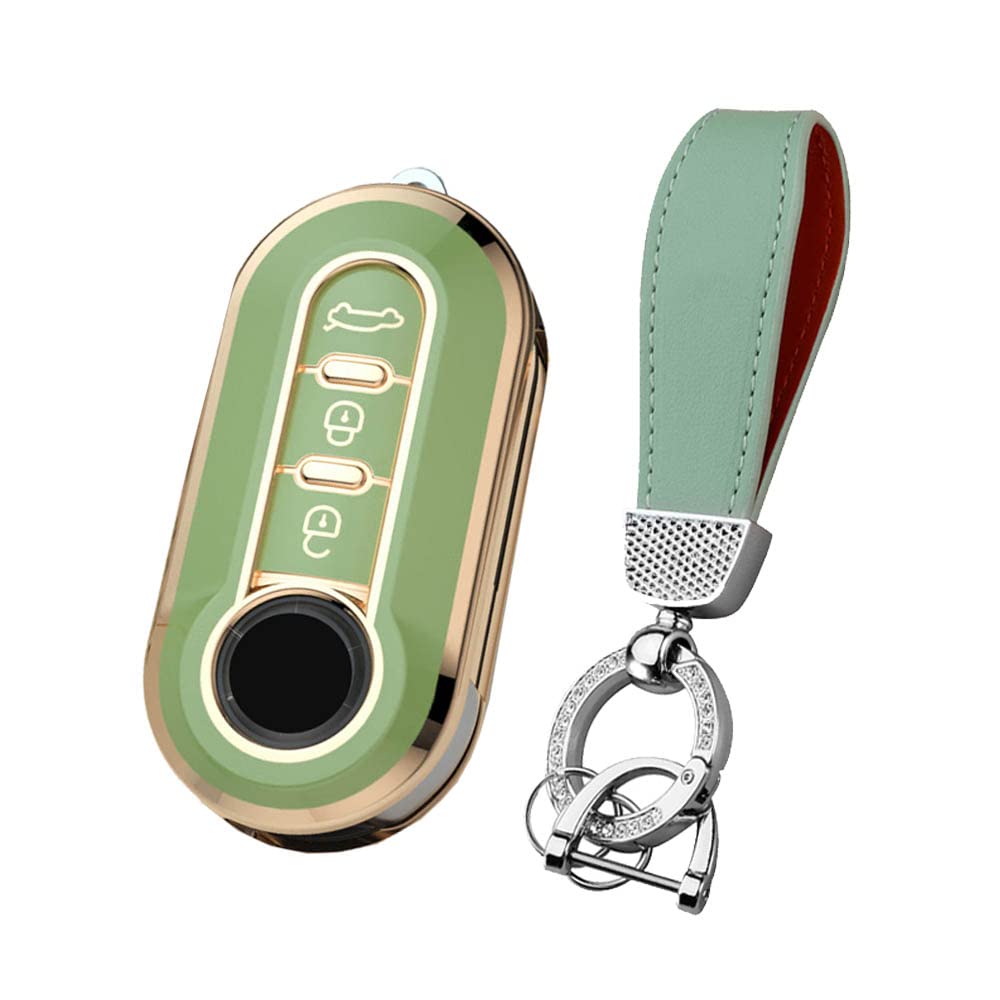 HIBEYO Car Key Case Fits Fiat Key Cover Silicone Cover Protective Case for Fiat 500L Ducato Panda Punto Bravo Ducato Musa Flip Key Ring Remote Key Flip Green