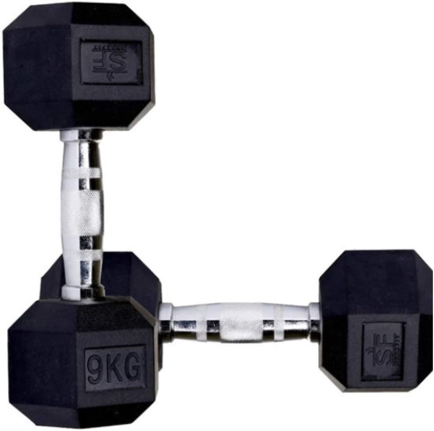 Suprfit Hex Dumbbell, Weight: 1-50 kg. Single or pair, hexagonal weights with rubber coating, non-slip and ergonomic grip, cross training and functional training.