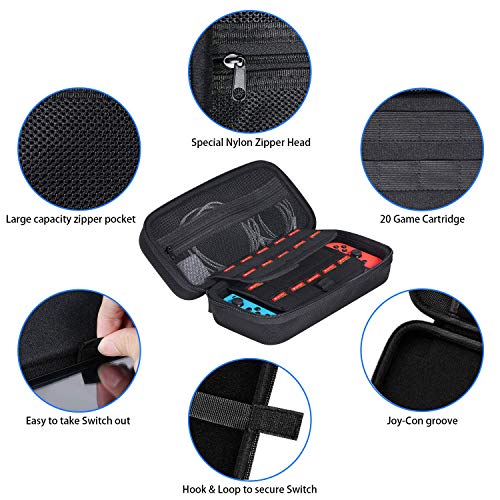 Case-for-Nintendo-Switch-HEYSTOP-11-in-1-Nintendo-Switch-Carry-Case-Come-with-2-Joy-con-Grips-for-Nintendo-Switch-Adjustable-PlayStand-Tempered-Glass-Screen-Protector-with-6-Thumb-Grip-Caps-Black