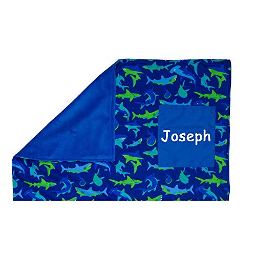 Stephen Joseph Shark Blanket for Toddlers Personalized Sea Animals All Over Print Green Blue Blanket with Custom Name