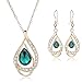 Women Fashion Gold Plated Jewelry Set Necklace Earring of Crystal Sapphire for Costume Show Wedding Party Dance Ceremony Accessories