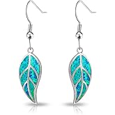 CiNily 18K White Gold Plated Leaf Opal Dangle Drop Earrings for Women Teen Girls Hypoallergenic Opal Jewelry Gift