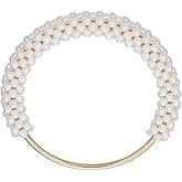 Beebeecraft Pearl Bag Handles White Round Beads Purse Handles Replacement Accessories with Iron Findings for DIY Handmade Woven Crocheted Beach Straw Handbags Making Supplies Decorations 12.35cm