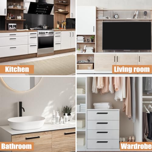 Tufa 10 x Kitchen Furniture Handles, Black Cabinet Handles, 128 mm Hole Spacing, Kitchen Drawer Handles, Stainless Steel Furniture Handle with 4 Glass Handles and 20 Screws