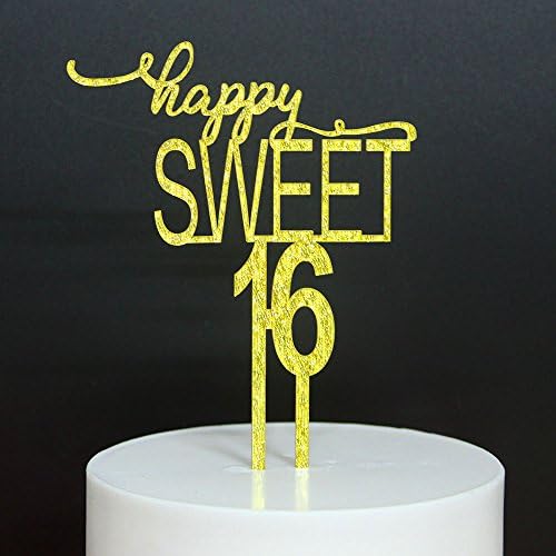 Betalala Gold "Happy SWEET 16"Cake Topper Baby Shower for 16th Birthday Wedding Party Decoration.