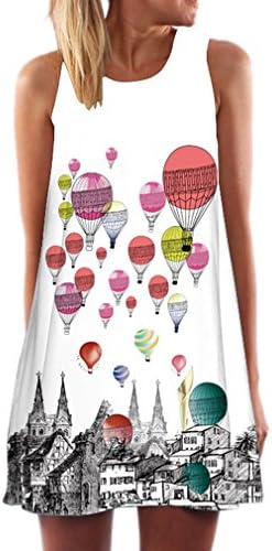 Honghu Women's Summer Rose Printed Sleeveless A Line Short Dress