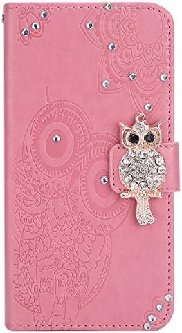 Jinghuash Flip Leather Case Compatible with Samsung Galaxy S9 Plus,Embossing Owl Pattern Design [Kickstand] [Card Slots] Luxury Bling Glitter PU Leather Wallet Cover for Samsung Galaxy S9 Plus,Pink