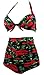 Cocoship Retro Red Rose & Black Floral Halter High Waisted Bikini Vintage Swimwear Swimsuit L(FBA)