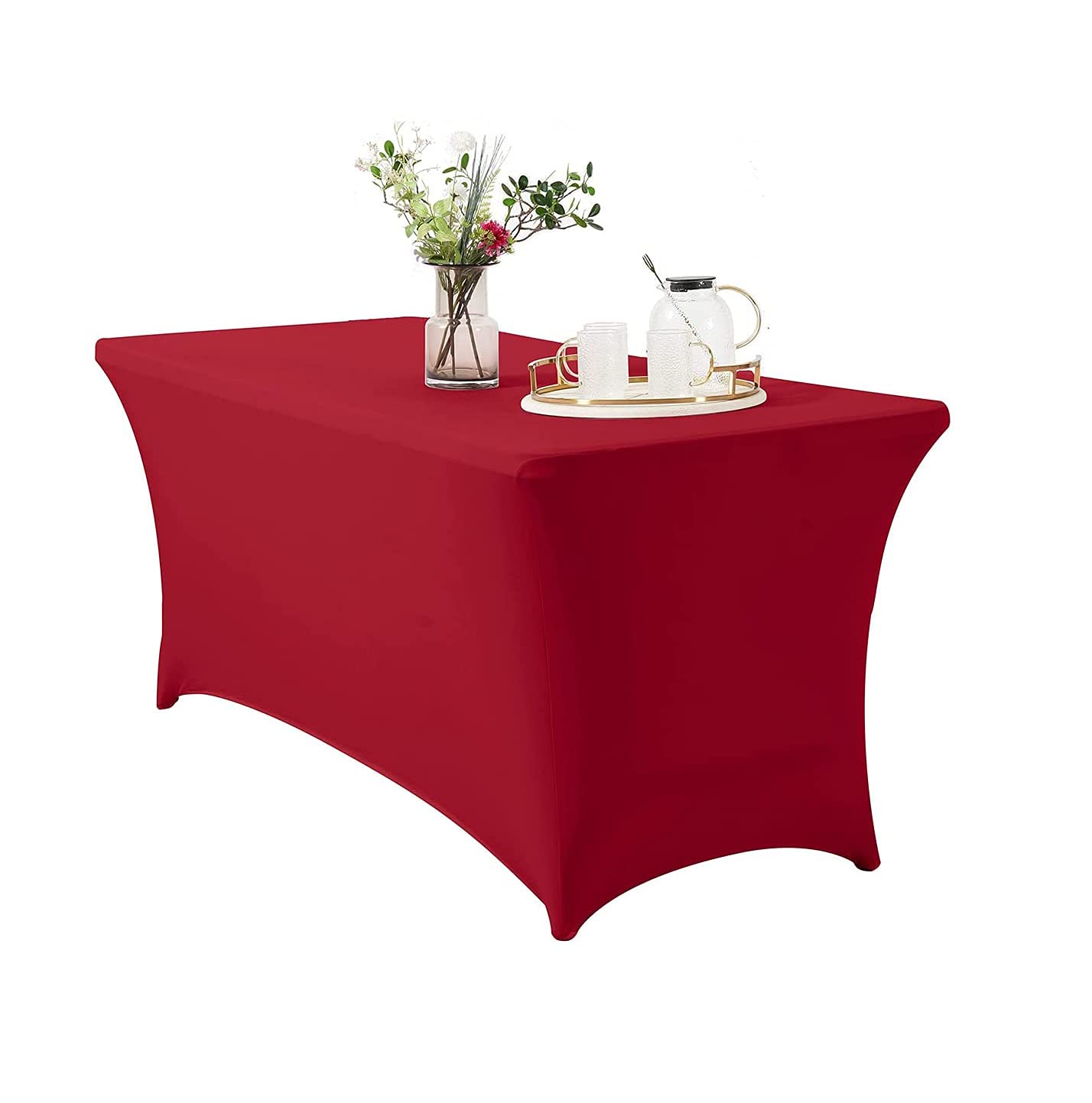 Namvo 6ft Spandex Tablecloth, Rectangular Stretchable Table Cover Polyester Elastic Fitted Table Cloth for Wedding Banquet Party Cocktail Bar Patio Craft Exhibitions Banqueting Purple