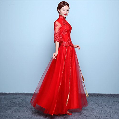 Shanghai Story Lace Half Sleeve Chinese Wedding Qipao Traditional Clothing M Red - Thumbnail 7