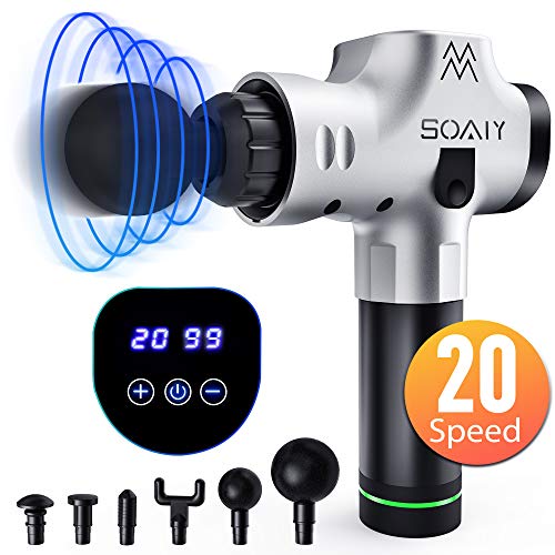 Massage Gun, 20 Speeds Super Quiet Rechargeable Massage Gun Muscle Massager, Cordless Handheld Deep Tissue Percussion Massage Gun for Athletes, Back, Neck Pain Relief with 6 Heads and Carrying Case