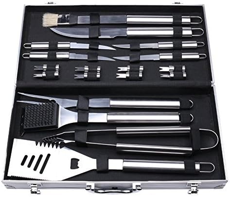 Comfy Mee Barbecue Grill Utensils BBQ Grill Tools Set-18 Piece Stainless Steel BBQ Accessories in Aluminum Storage Case