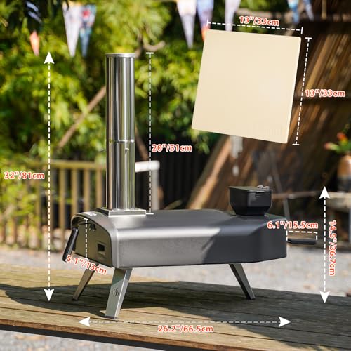 Mimiuo Outdoor Pizza Pellet Oven with Pizza Stone 33 cm, for Baking, Bread, Camping, Barbecue, Garden, Portable Oven Pizza Wood, Black