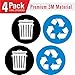 Recycle and Trash Logo Stickers 4 Pack - 4in Circle - for Metal or Plastic Garbage cans, and Bins - Indoor & Outdoor - Laminated and UV Protected Premium Decal (Blue, Small)