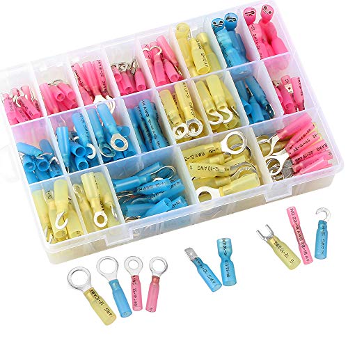 Sopoby 270pcs Heat Shrink Wire Connector Set, Insulated Waterproof Electrical Crimp Terminals, Marine Automotive Spade Ring Terminals Kit with Case
