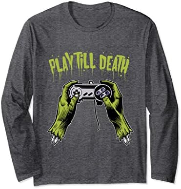 Unisex Zombie Gamer, Play Till Death, LS T-shirt Medium Dark Heather