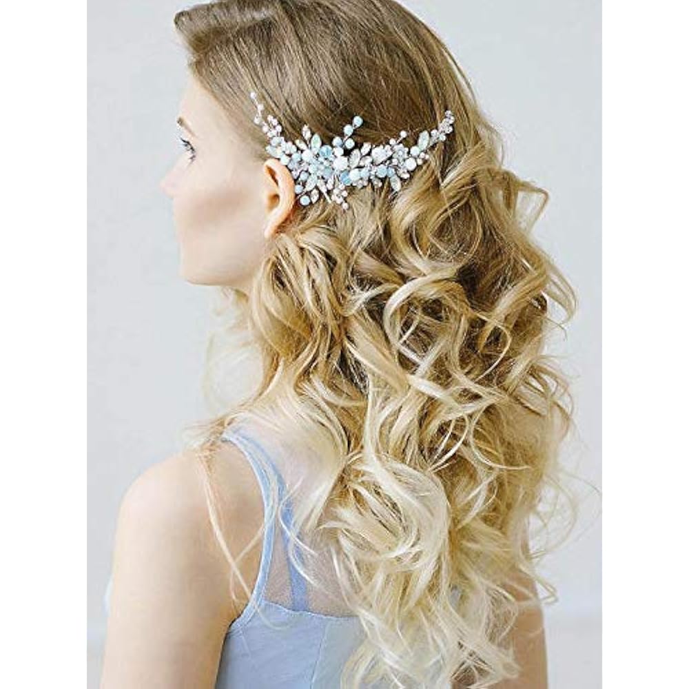 Hair Accessories Wedding Comb Silver Rhinestones Blue Opal Crystal