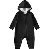 ROMPERINBOX Baby Boy Jumpsuit 2-Way Zipper Romper Hooded Fleece Lined Long Sleeve Footless Solid Outfits 0-24M