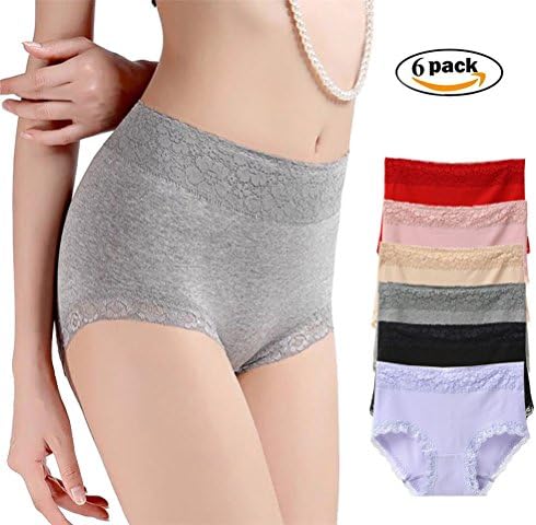 HUIMALL Womens Cotton Panties Sexy Lace Underwear Briefs Mid Rise Seamless Panties Plus Size(6 Pack)