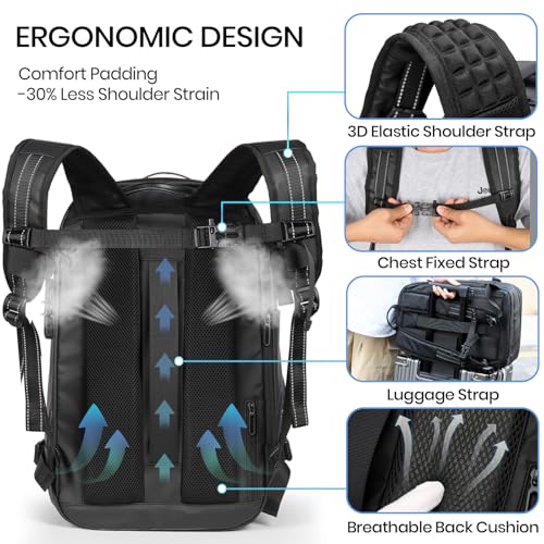 H.yeed Travel Backpack Expandable 30L-60L Vacuum Business Rucksack | USB&Type-C Charging Port and Pump, Waterproof Lightweight, Wet Dry Separation,Fits 17.3 Inch Laptop