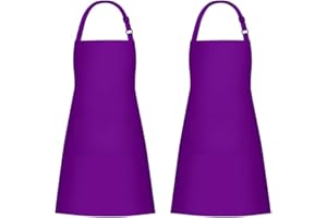 Jubatus 2 Pack 100% Cotton Aprons with 2 Pockets Cooking Chef Kitchen Adjustable Bib Apron for Women Men, Purple