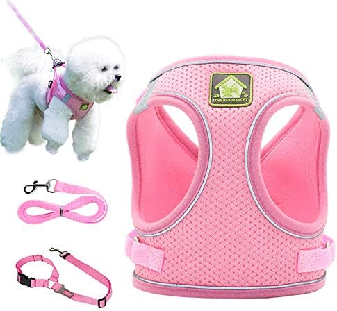 Cat Harness and Leash Set with Adjustable Velcro for Escape Proof Walking, Best for Kitten Cats and Puppy Dogs (XL(Chest:18.5″-20.4″), Pink)