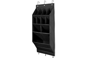 Yteseery Door Shoe Rack with Large Deep Pockets, Hanging Shoe Organizer for Narrow Door, Over The Door Shoe Organizer for Dorm, Shoe Rack for Door, Hanging Shoe Rack for Closet Door RV, Black 1 Pack