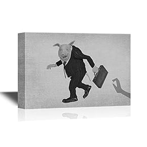 Suits Canvas Wall Art - Pig in Business Suits - Gallery Wrap Modern Home Art | Ready to Hang - 12x18 inches