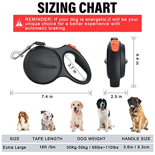 BRVYPZ Retractable Dog Leash BRZYPZ AutoBrake Dog Leash， 360°Tangle Free Design，16 ft Nylon Reflective Tape， W/ One Touch Black 001 Smart dog belt 001